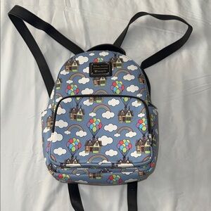 Loungefly Disney Pixar UP Balloons House Mini Backpack. Blue Black White Clouds